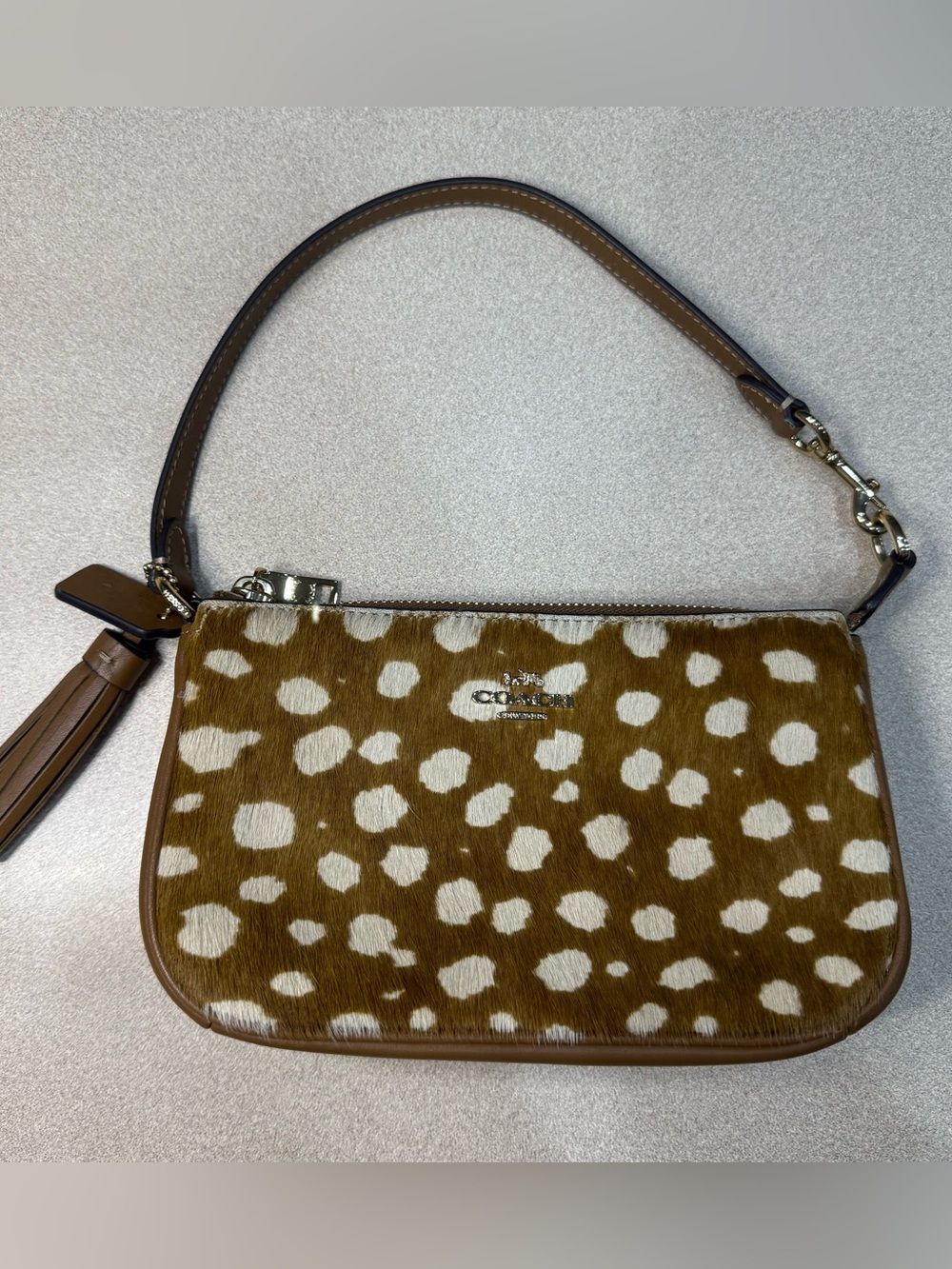 Coach Nolita 19 in Deer Print Haircalf & Leather Gold Brown Fawncore CDW35